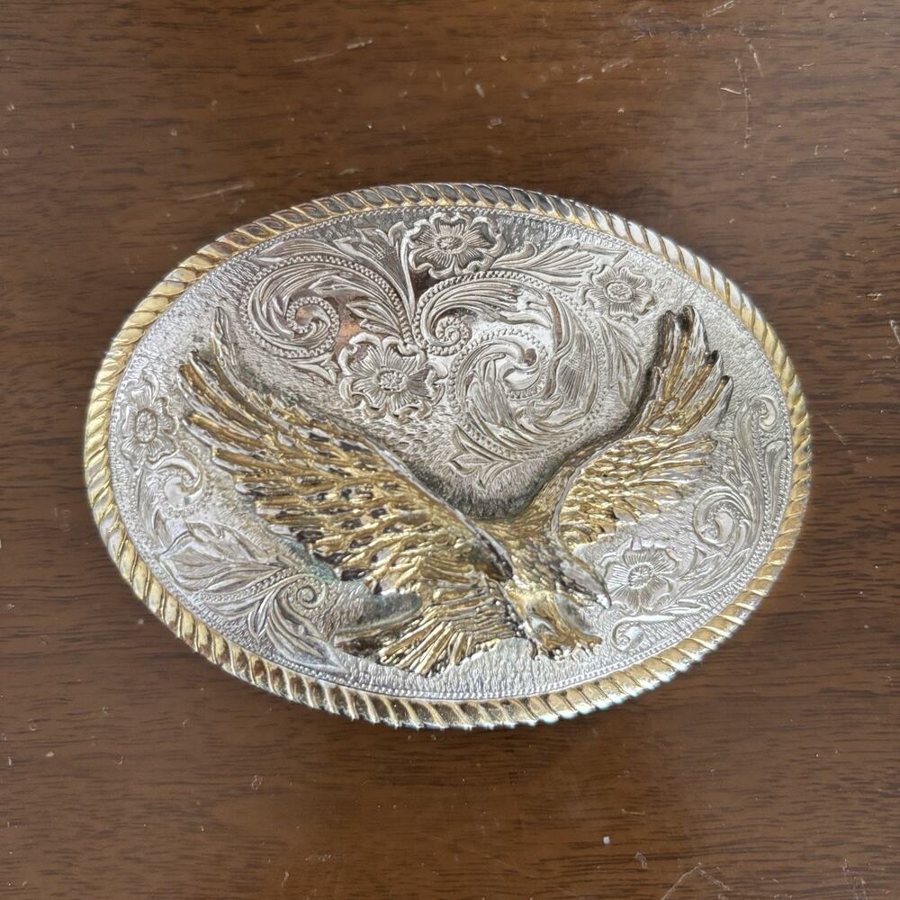 Vintage The Heritage Collection Gold Eagle Large Western Engraved Belt Buckle